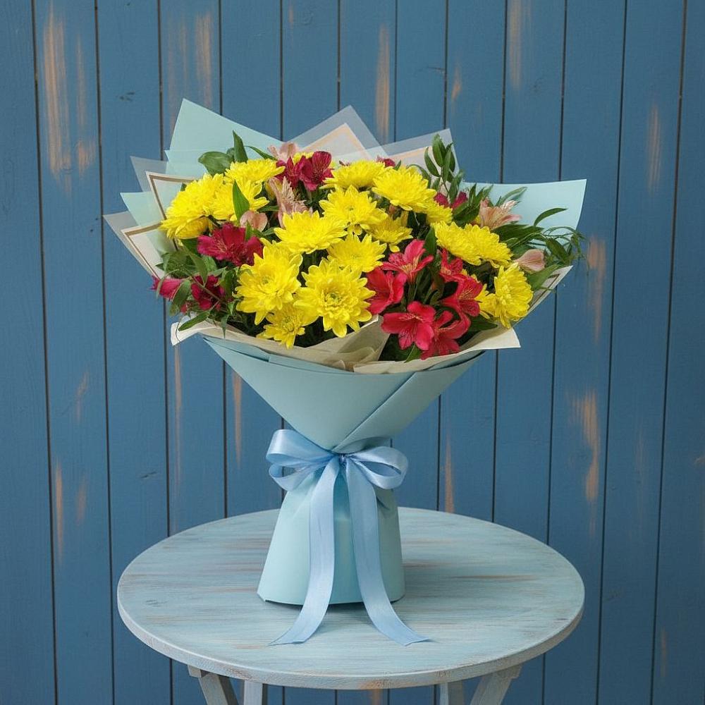 Букет цветов из: Альстромерии и Хризантемы в Веселоярске