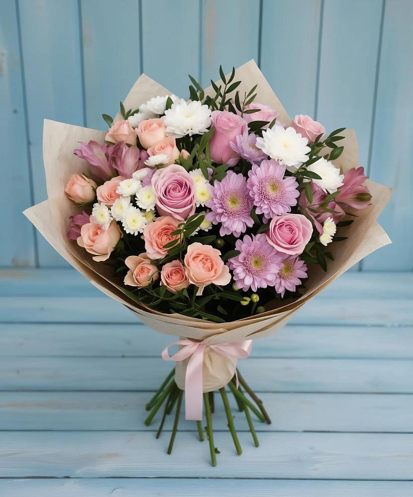 Букет цветов из: Хризантемы, Розы и Альстромерии в Веселоярске