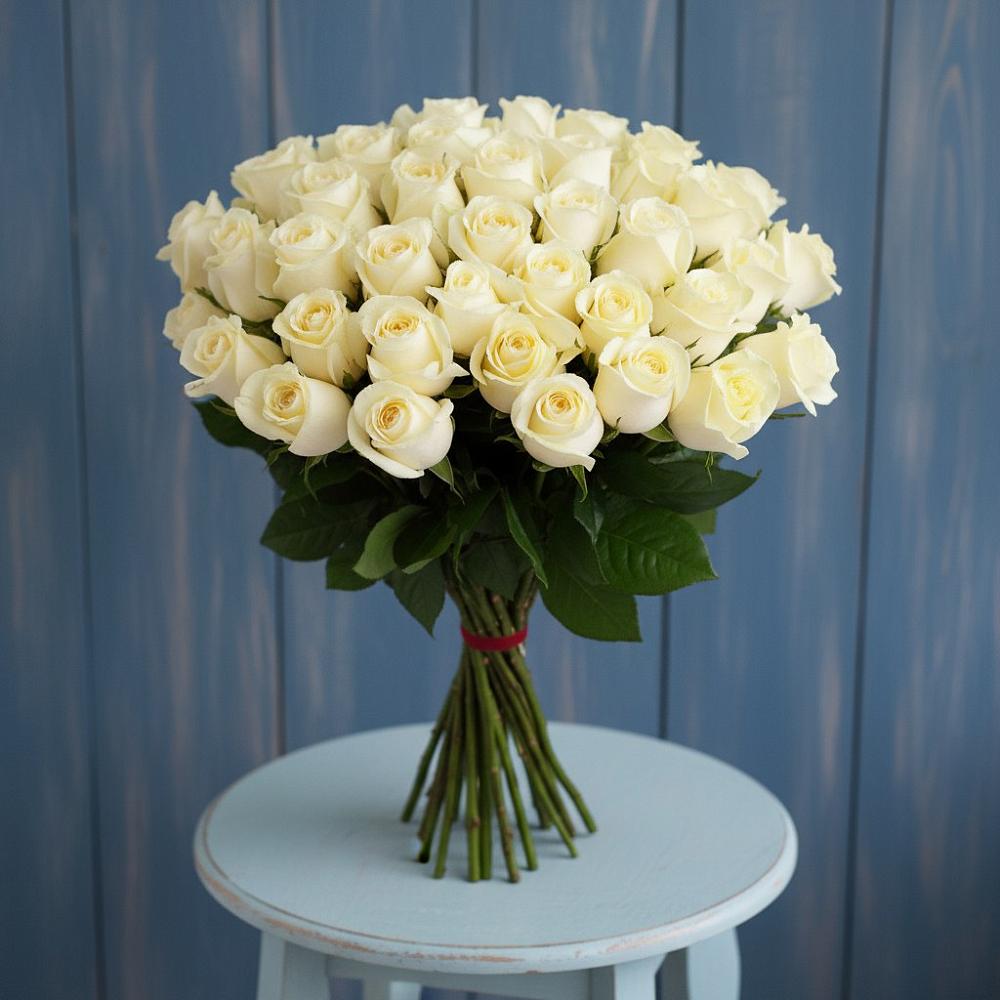 Букет 51 Белая роза Эдлесс Лав в Веселоярске