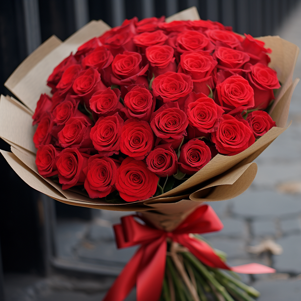 Букет 51 Красная роза Эдлесс Лав в Веселоярске