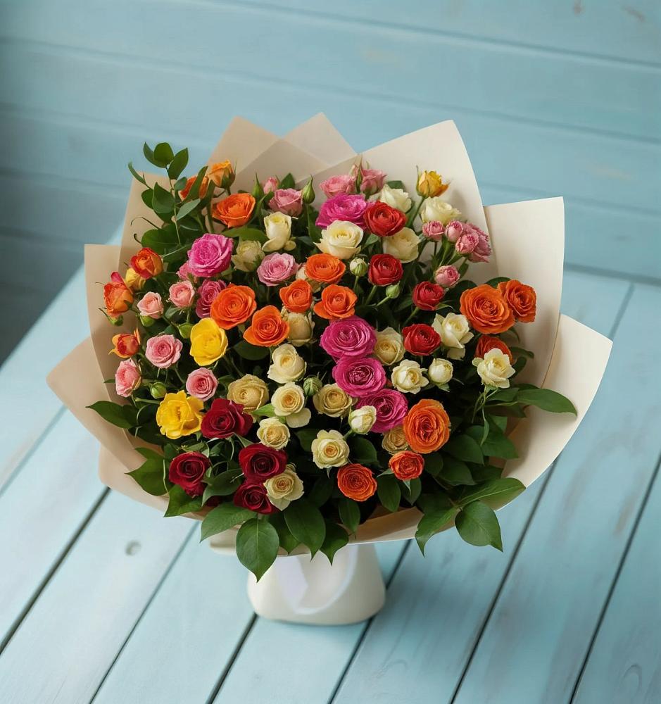 Букет Микс из разноцветных кустовых роз в Веселоярске