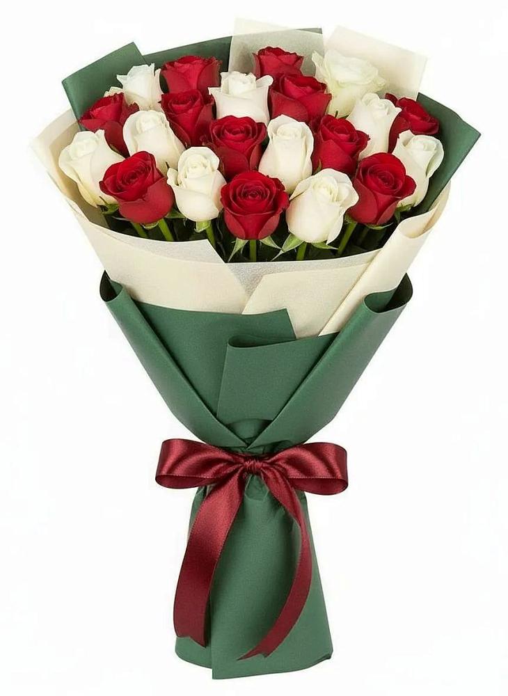 Букет Микс из красных и белых роз в Веселоярске