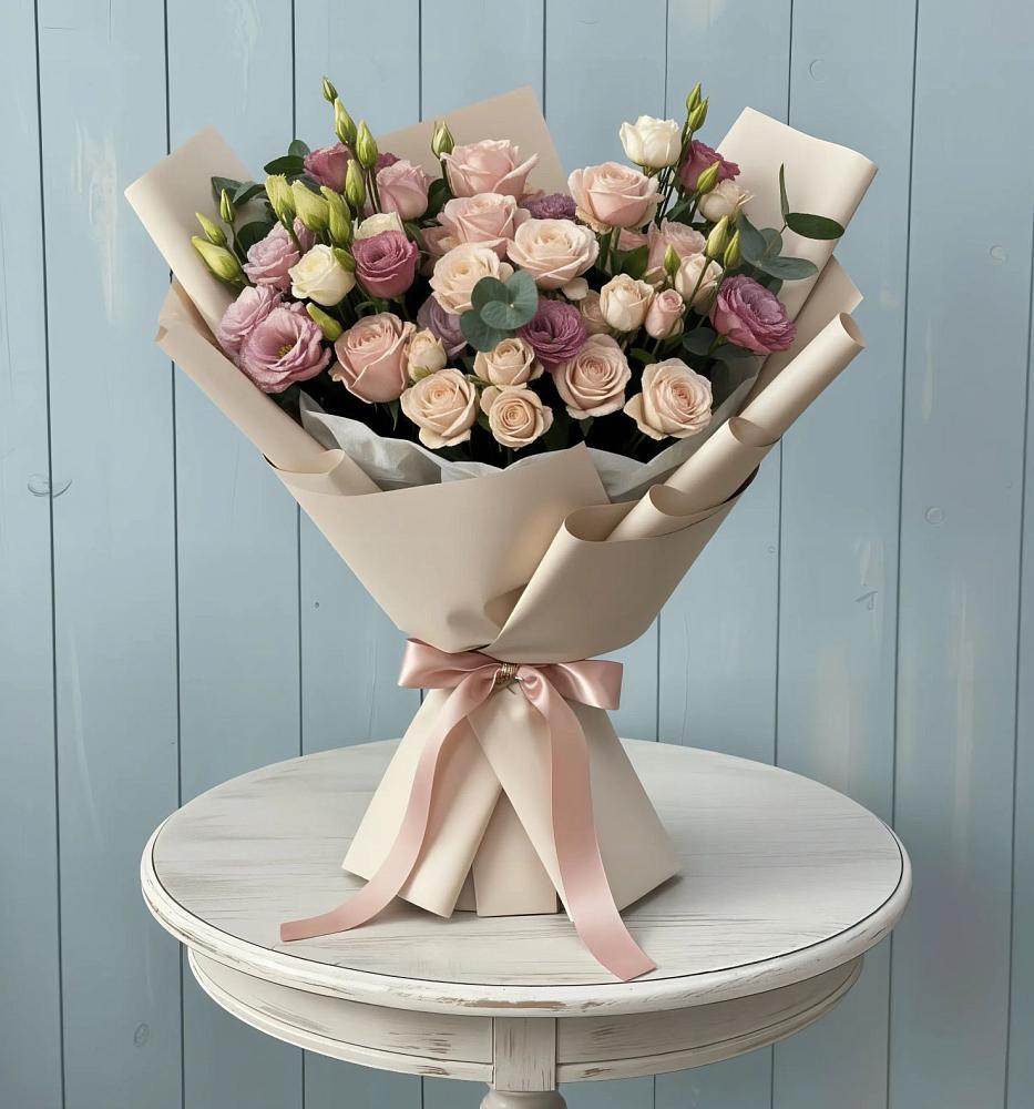 Букет цветов из: Розы и Лизиантусы в Веселоярске